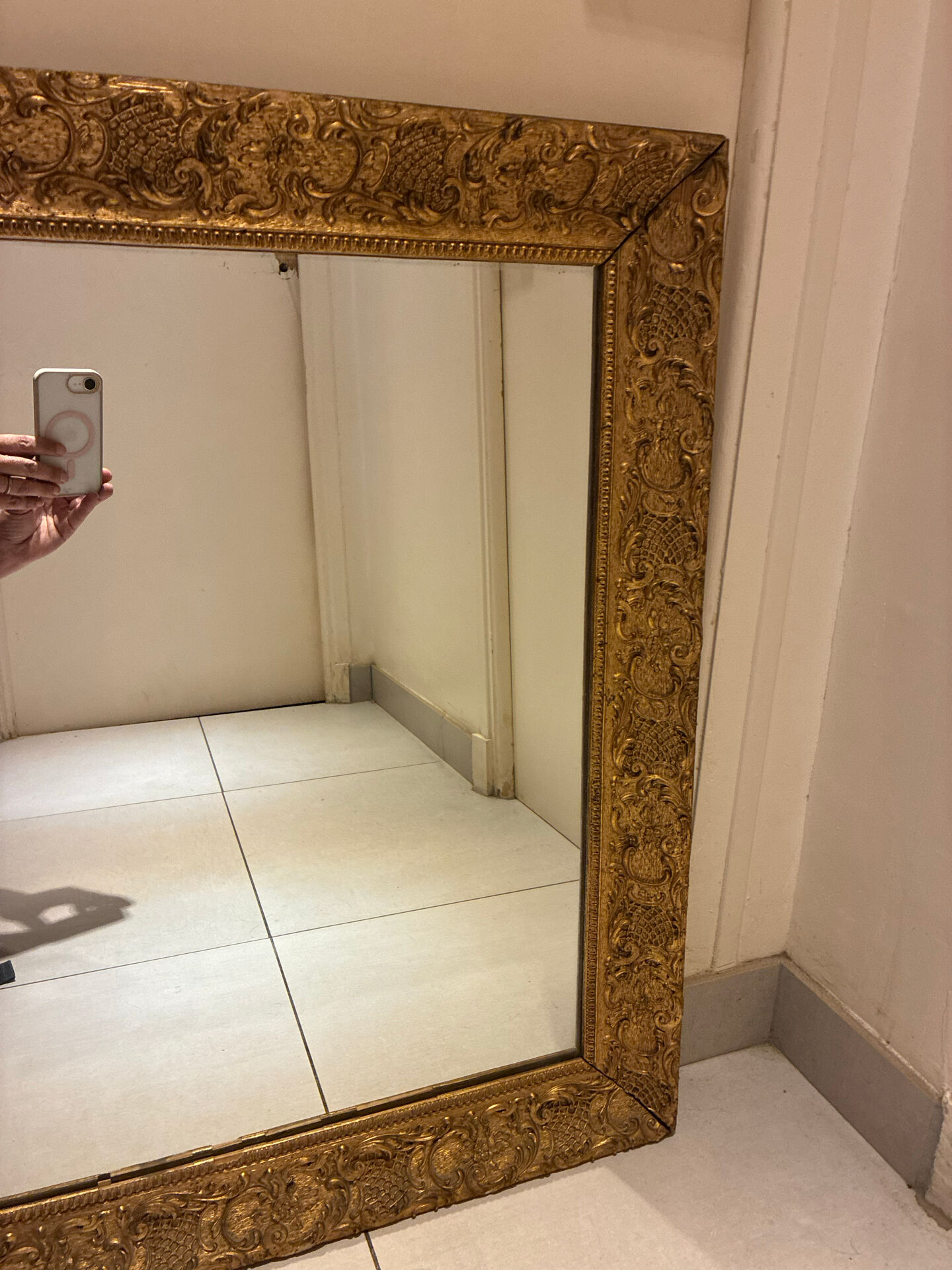 Rectangular framed mirror in wood and gilded stucco – Louis XV Rococo style