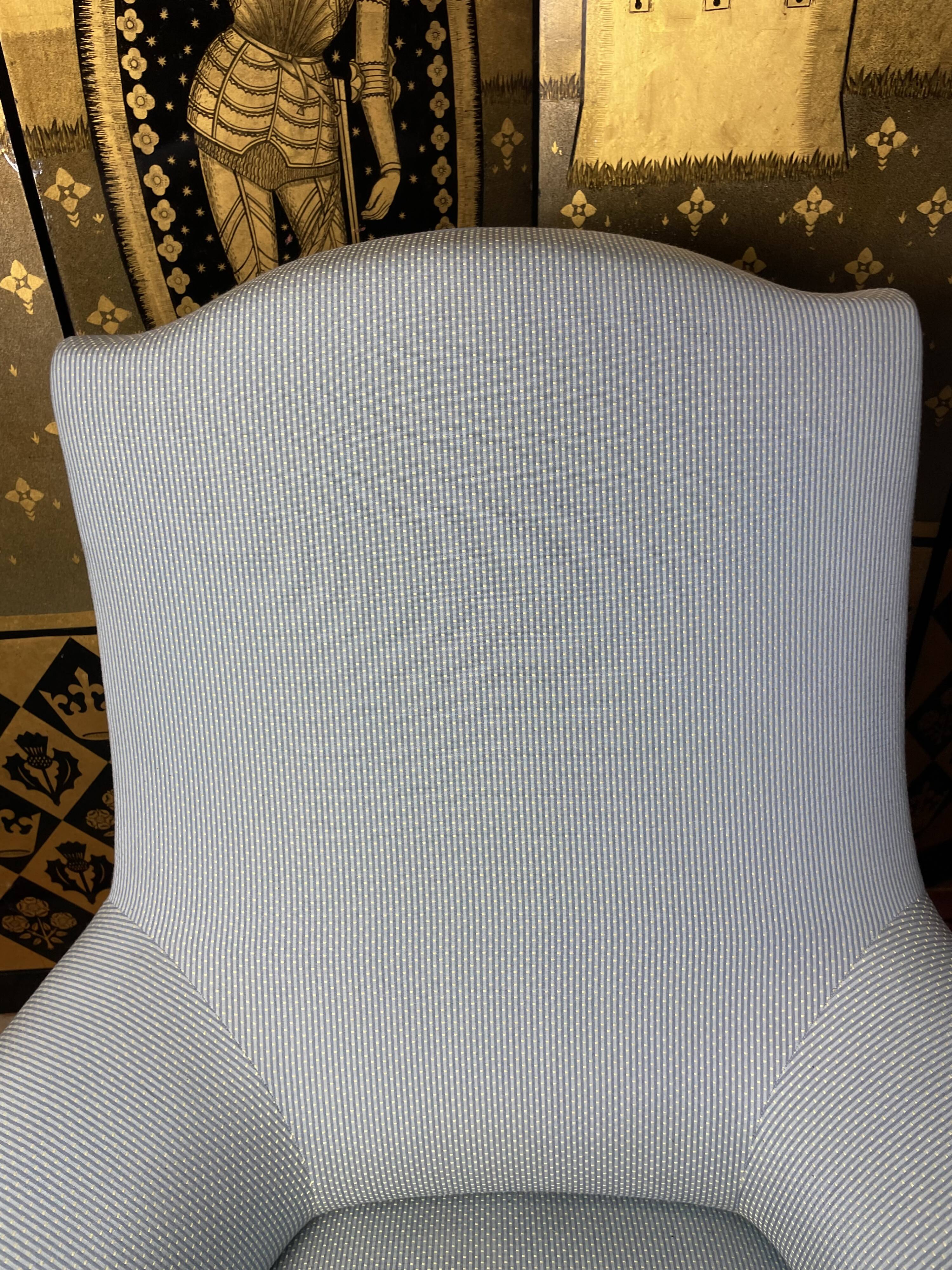 Pair of English blues shepherdess armchairs