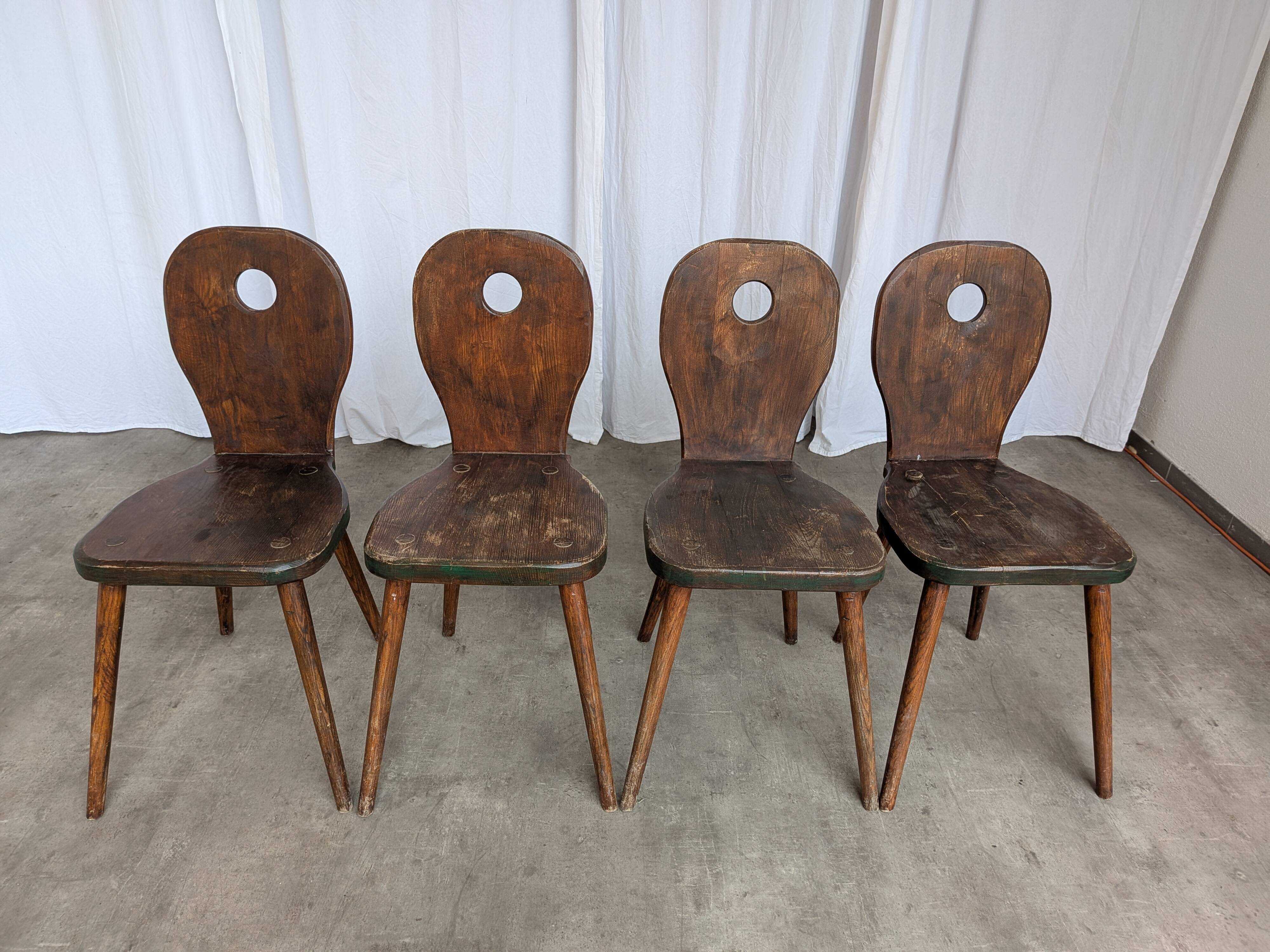 Set of 4 Vintage Brutalist Wooden Chair / Rustic Farmhouse Dining Chair