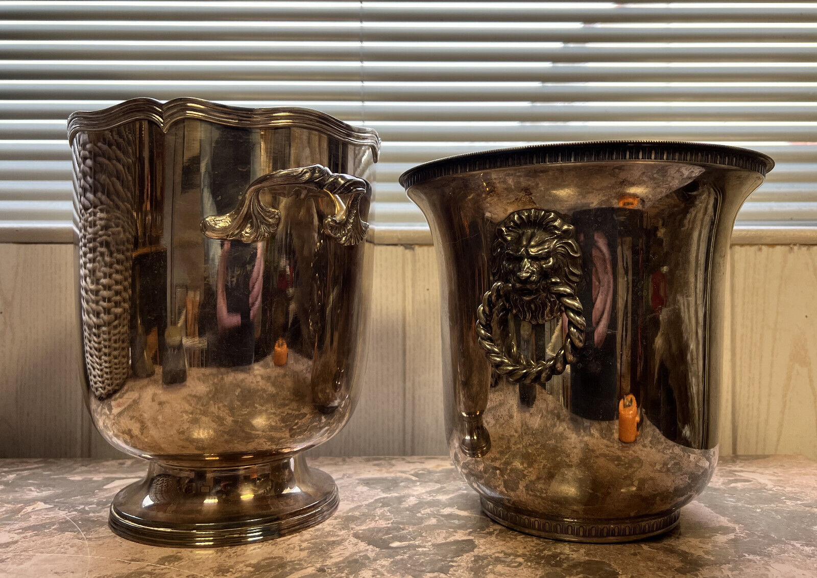 Two silver metal ice buckets hallmarked around 1900