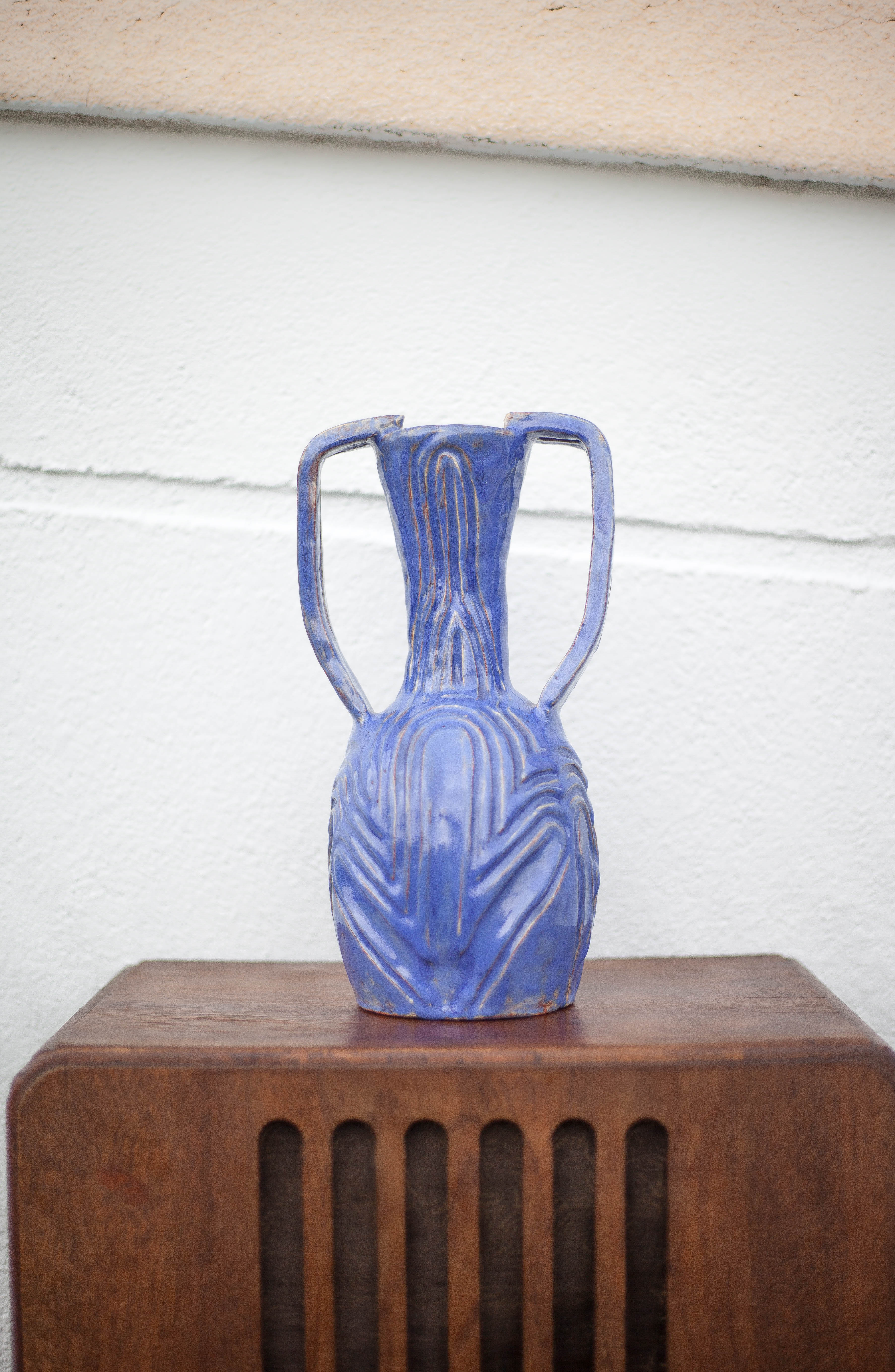 Vase in brutalist blue glazed terracotta 70
