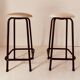 Vintage velvet and iron stools, set of two, Italy 1960s.