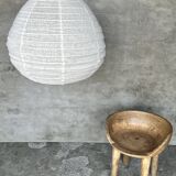 Large pendant light in Japanese-style natural rattan and linen in the shape of a drop H55 D60