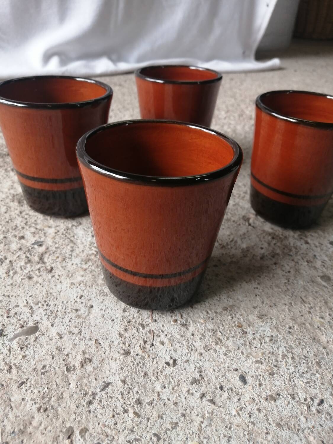 4 vintage glazed stoneware cup timpani