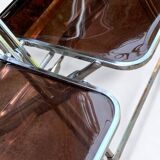 6 chaises pliantes en Plexiglas fumé et métal chrome Chaisor 1970