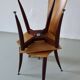 3 plywood burgundy legs chairs | Italy | 1980s