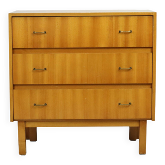 Vintage Chest of Drawers Beech Wood Brass Handles 1960s Design