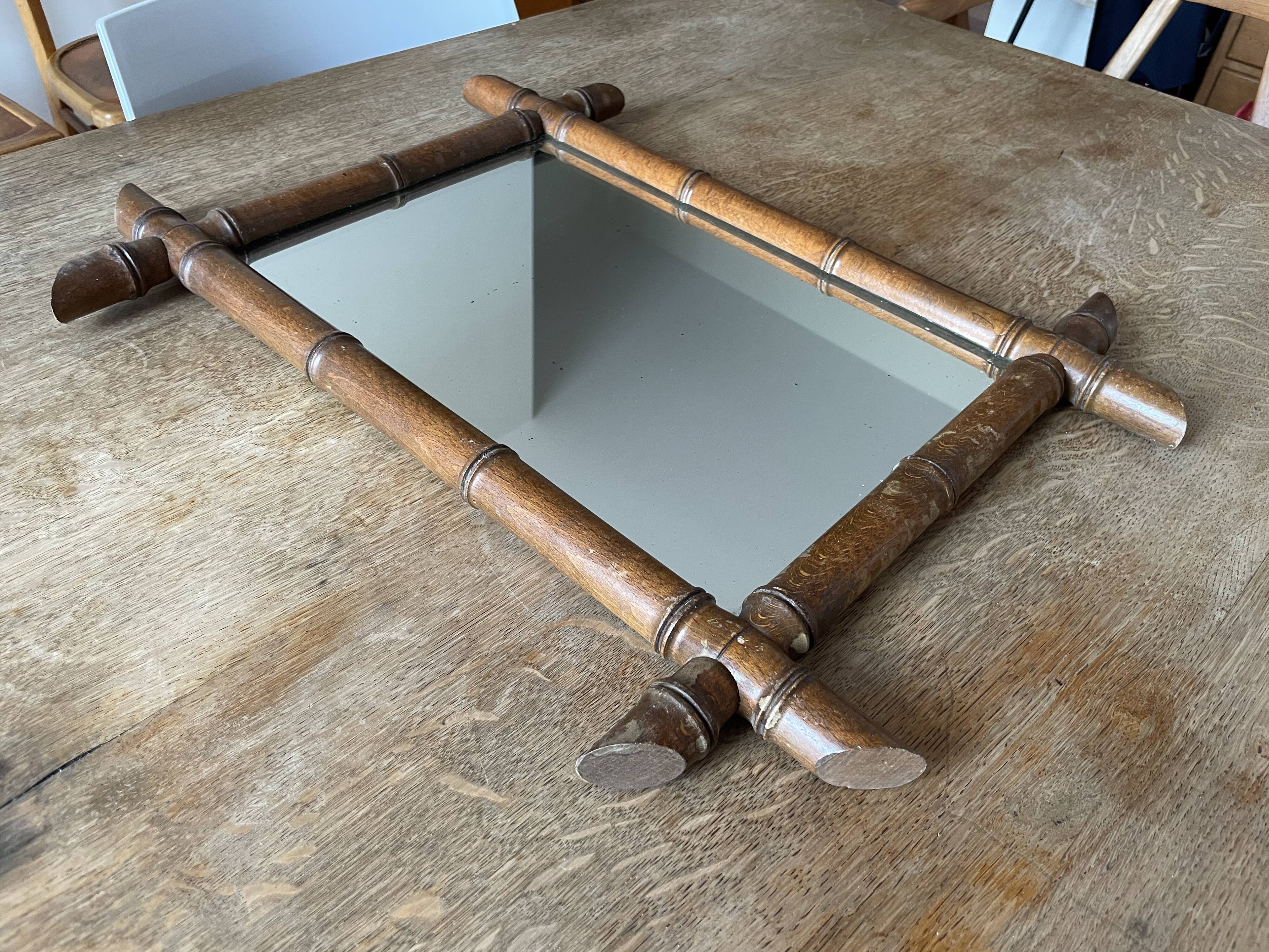 Faux bamboo wood mirror