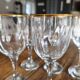 Set of 6 vintage red wine glasses with scrolled drinking rim and gold rim