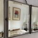 Mirror triptych barber imitation crocodile brown vintage 1930 - 27 x 66 cm
