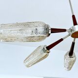Large Scandinavian pendant light from the 60s, wood, glass, chrome