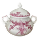 Superb antique sugar bowl in fine porcelain with a floral design in old rose.