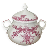 Superb antique sugar bowl in fine porcelain with a floral design in old rose.
