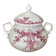 Superb antique sugar bowl in fine porcelain with a floral design in old rose.