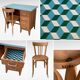 Vintage desk compass feet 1950 and its Baumann chair