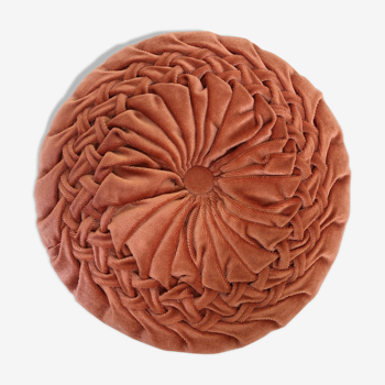 Round orange velvet cushion