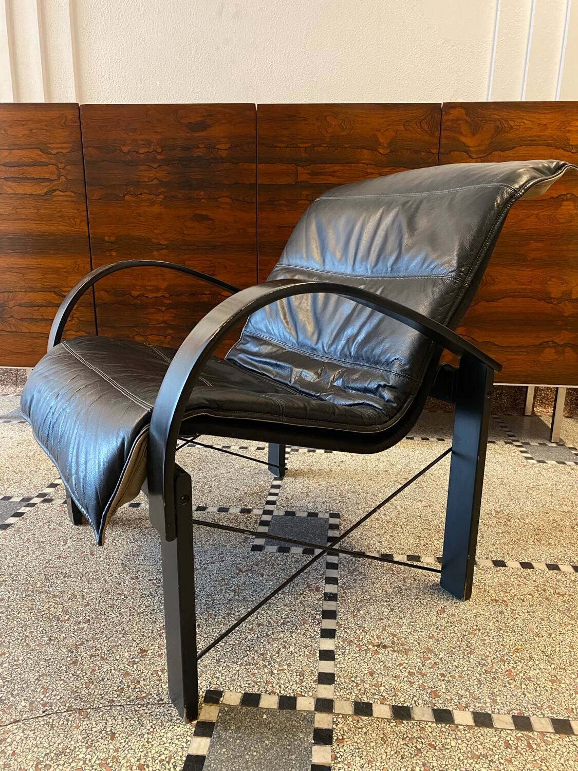 Pair of "Polhem" armchairs in leather by Tord Björklund for Ikea 1980.