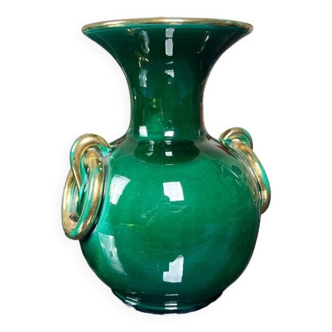 Vase Vintage en Faïence de Vallauris - Vert et Or