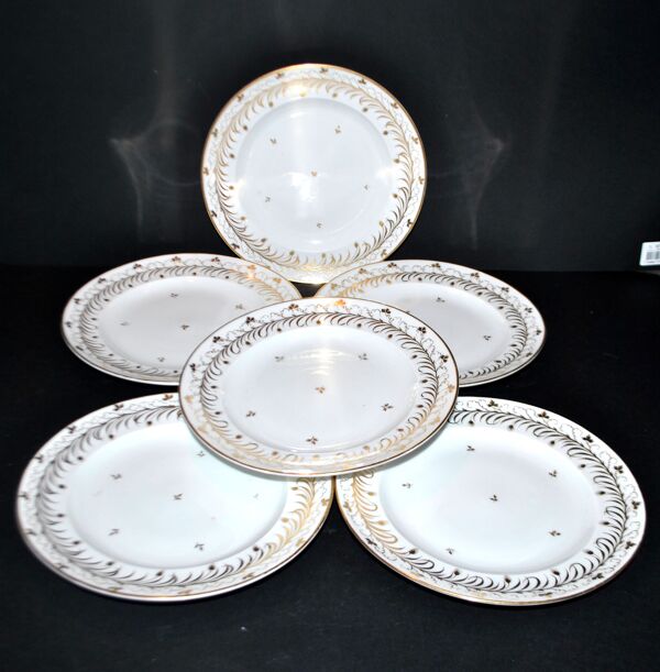 Niderviller lot de 6 assiettes Empire et soupière en porcelaine dure décor blé peint or 1790