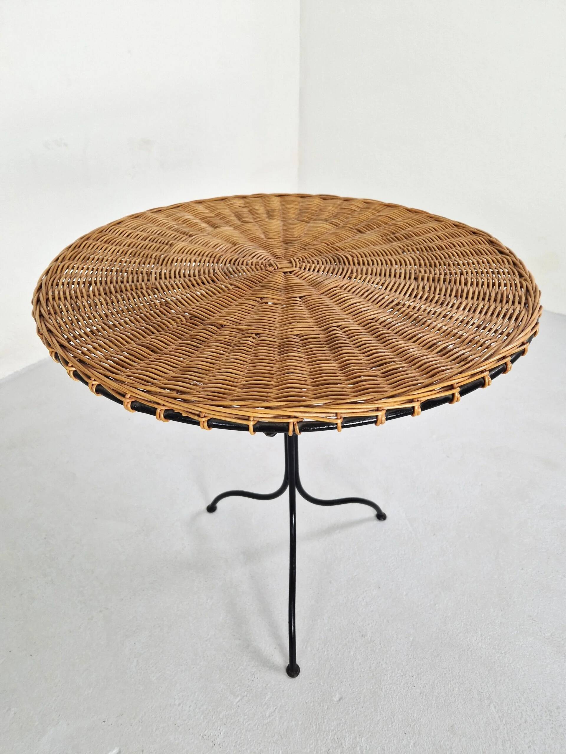 Side table in rattan and wrought iron, France, 1970s