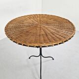 Side table in rattan and wrought iron, France, 1970s
