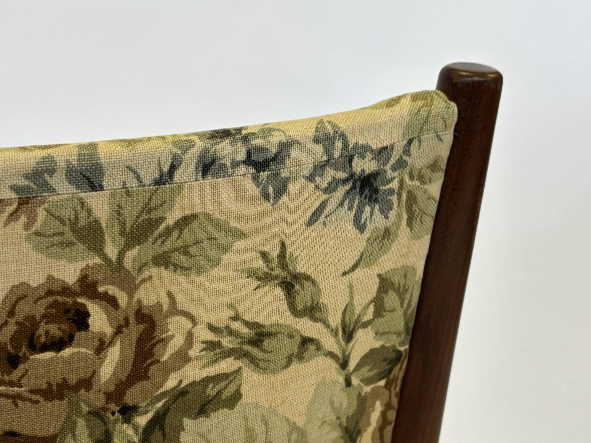 Vintage Dining Chair Flower Upholstery 1960s Teak