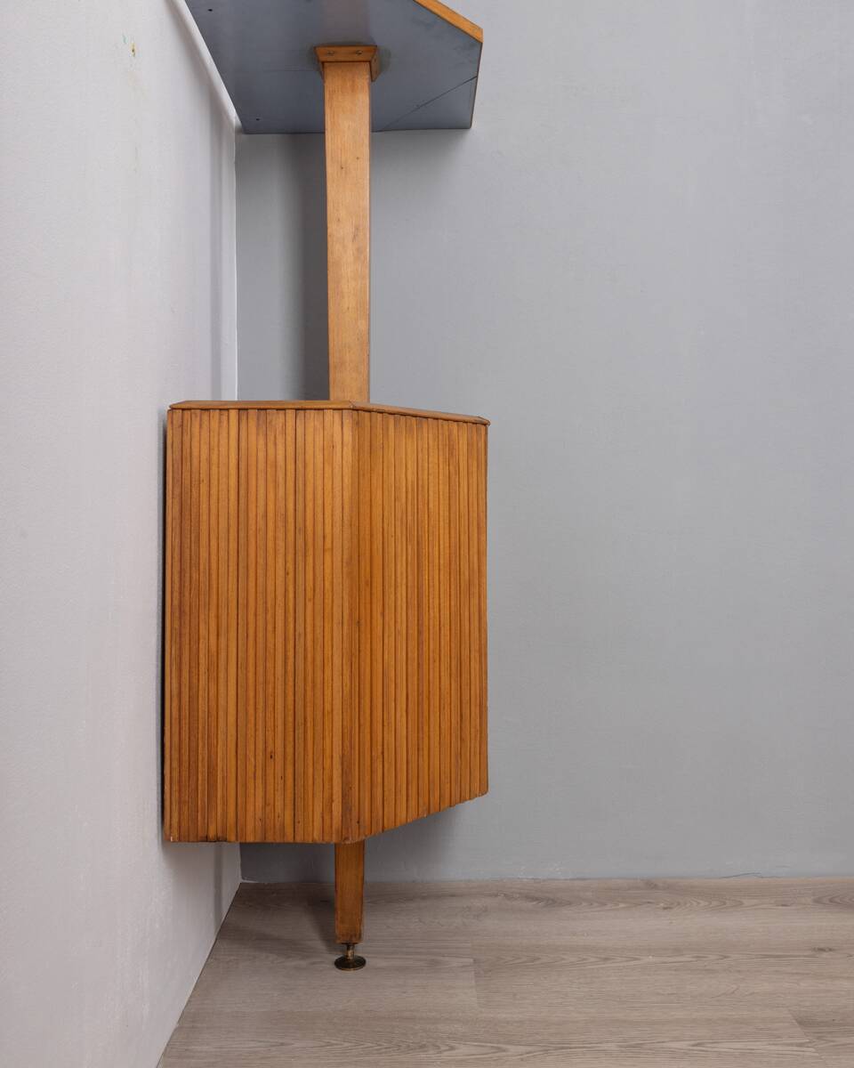 Vintage 1950s floor-to-ceiling corner cabinet in wood italian design