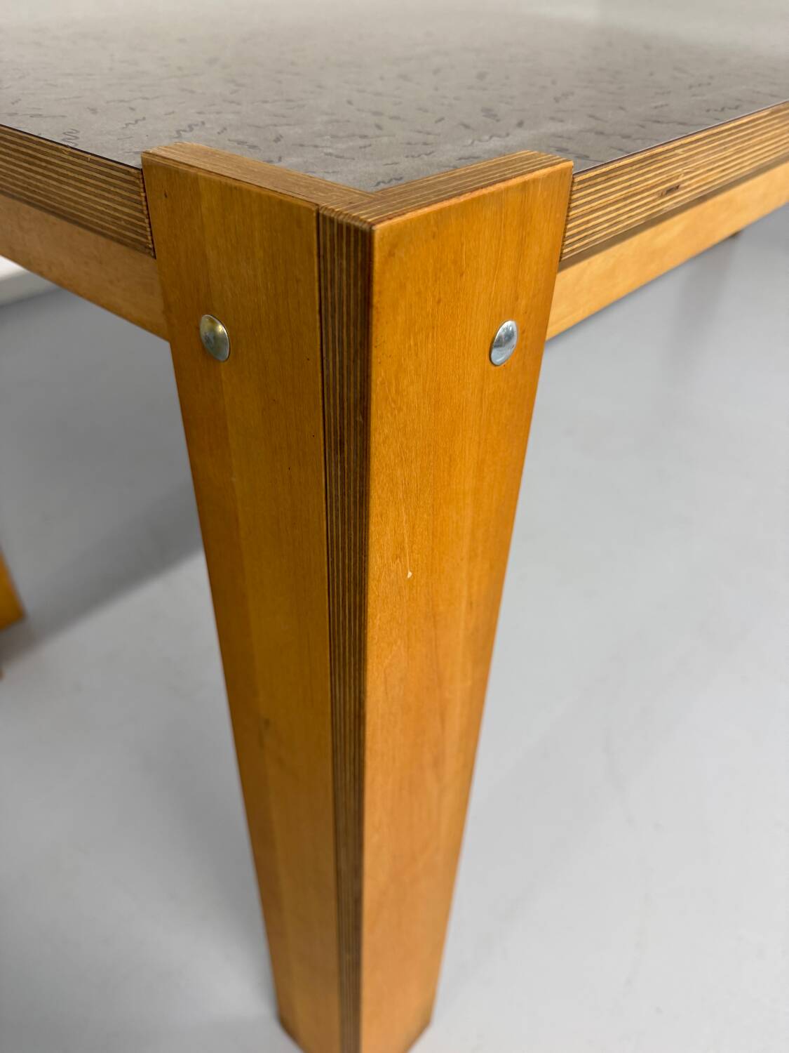 Large modernist plywood table, Memphis style, 1980s