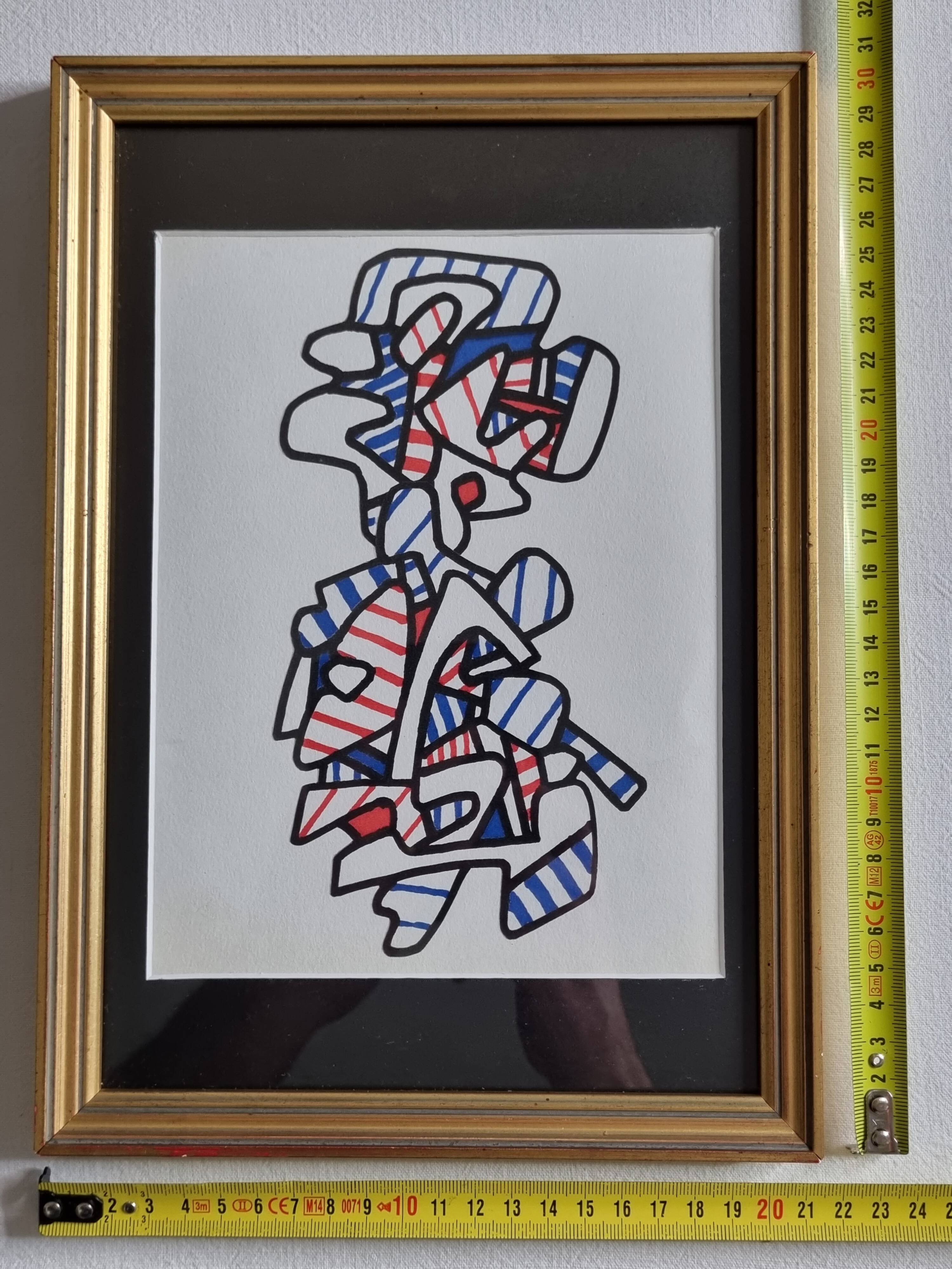 Silkscreen print after Jean Dubuffet, framed, 1970s, 21 x 31 cm