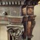 Large fireplace aedicule, carved frame, Renaissance style, 17th century, Italy
