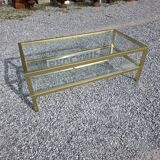 Table basse Pierre Vandel en métal doré brossé années 70