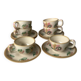 HB Henriot Quimper stoneware cups, hand-painted floral decoration