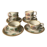 HB Henriot Quimper stoneware cups, hand-painted floral decoration