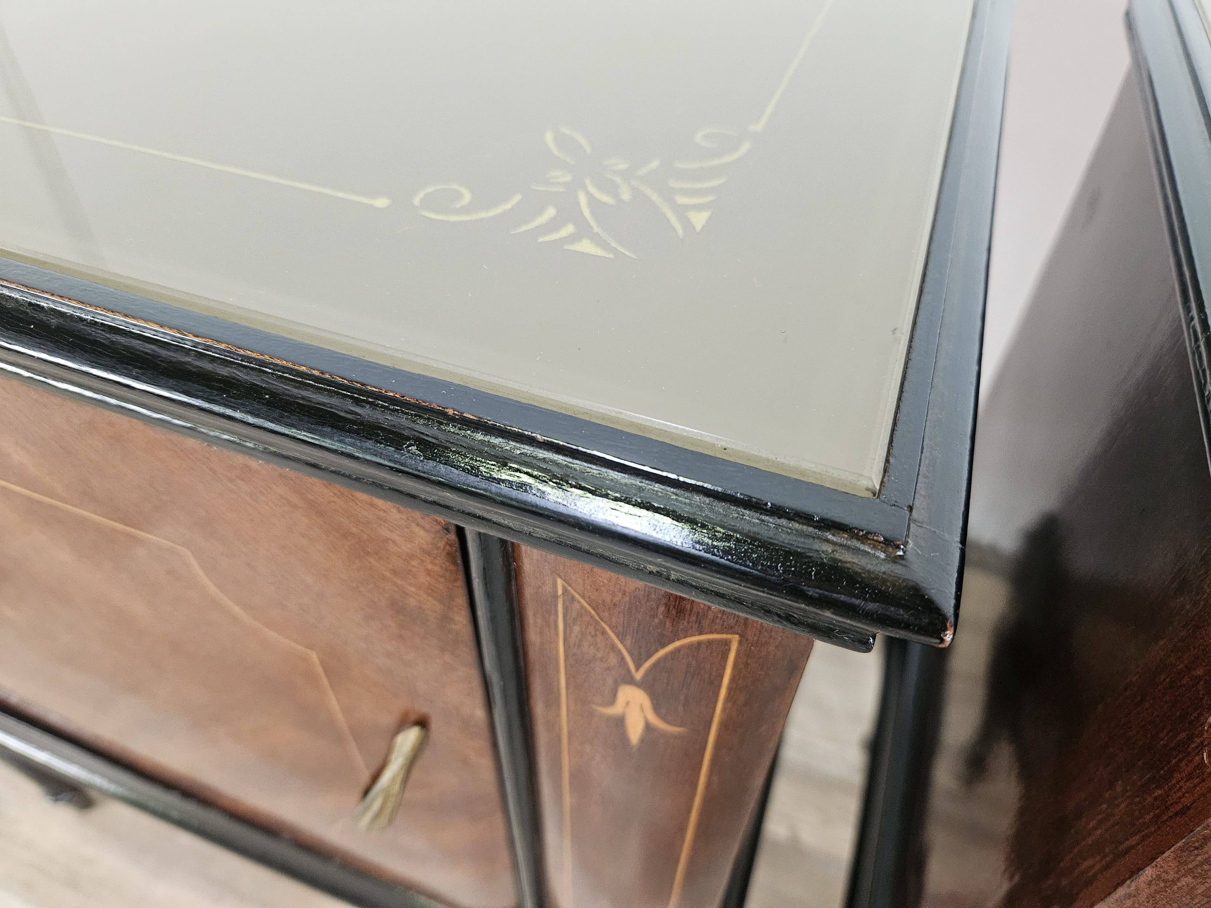 1960s mahogany burl nightstands with glass tops