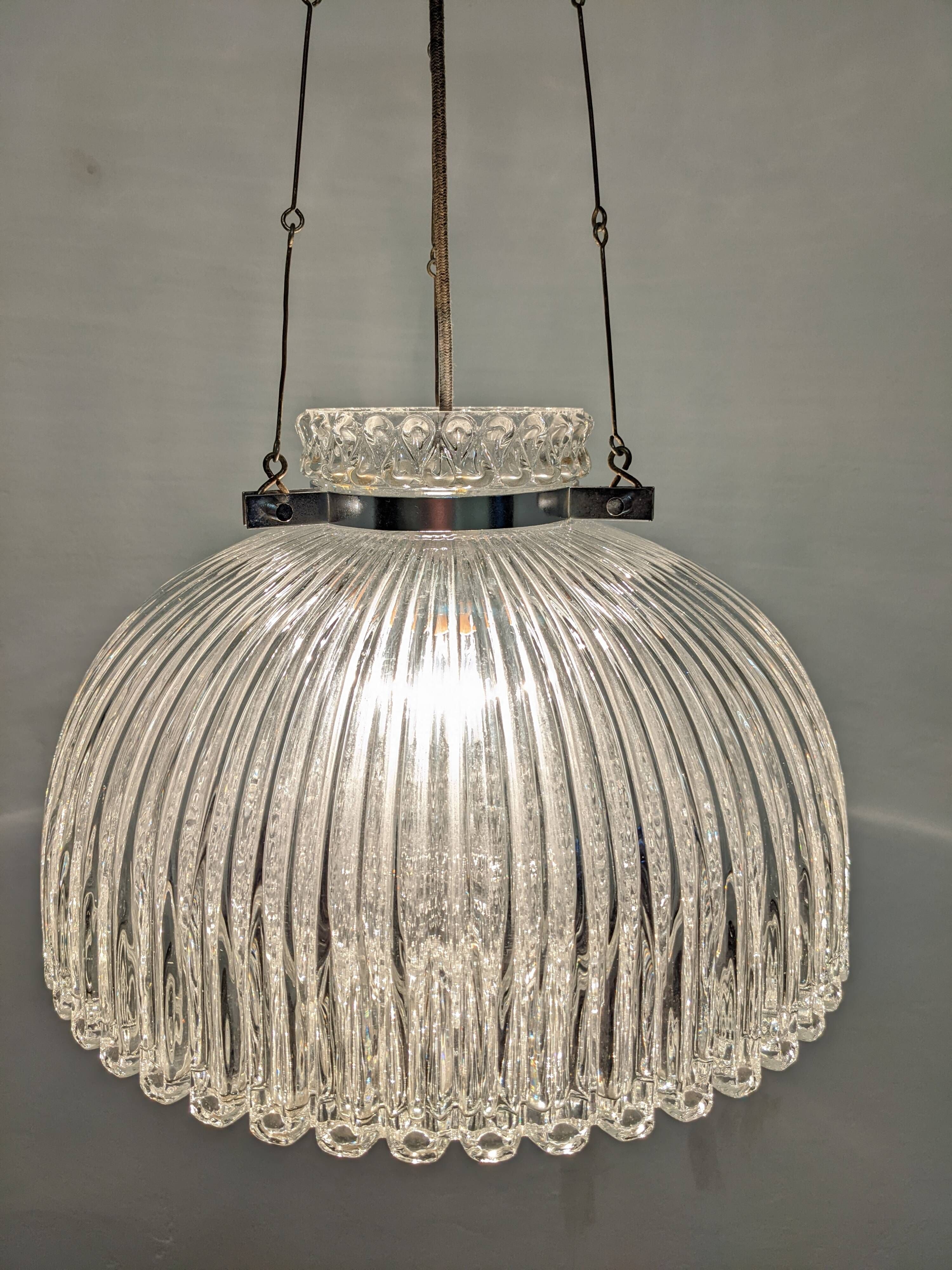 Italian XL dome pendant light in blown glass, 60s-70s
