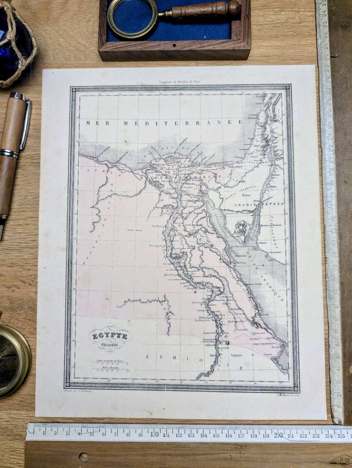 Ancient Egypt, original map printed in 1852.