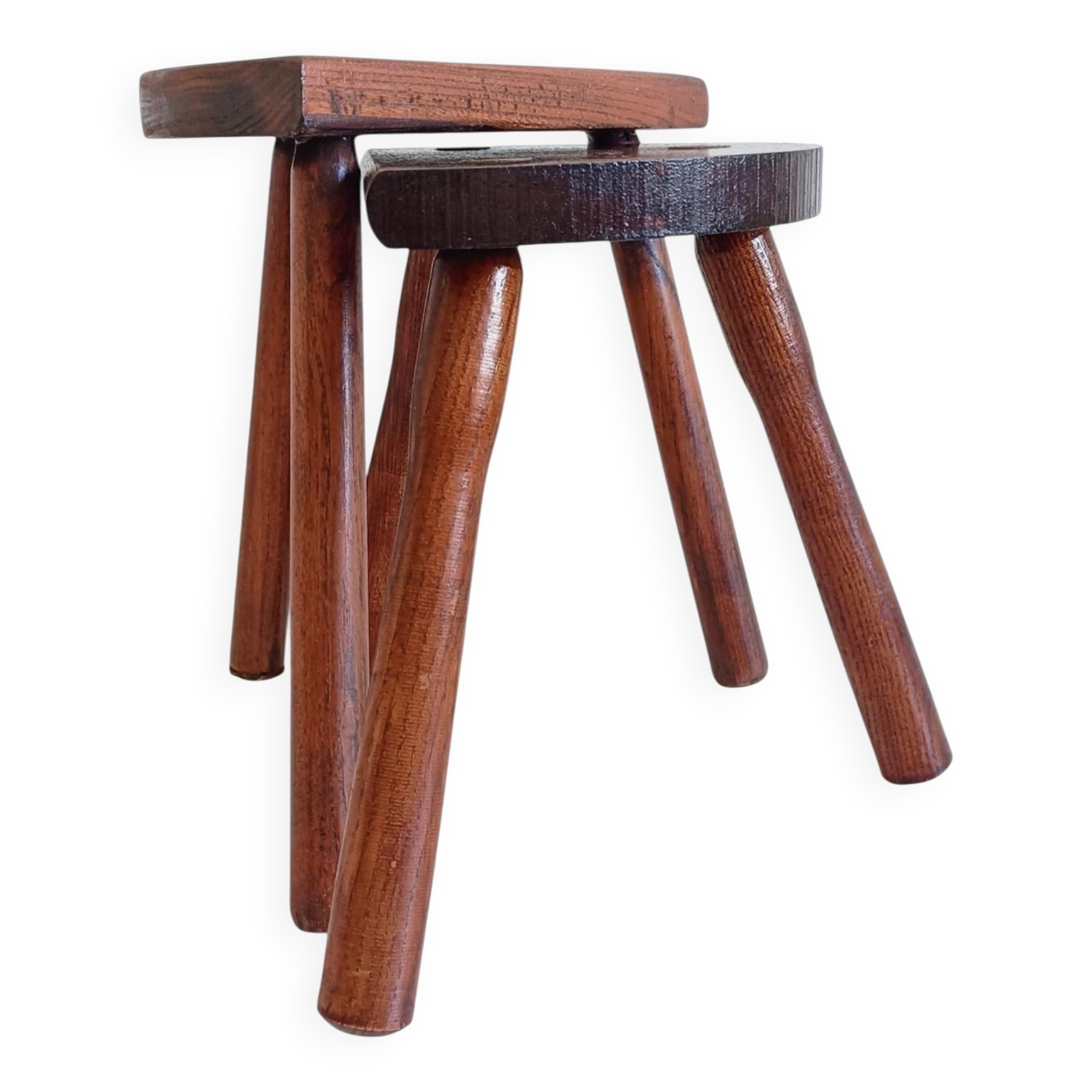 Antic Rustic Wabisabi Tripod Wooden Stools/ Accent Tables, France, Early 20th-C.