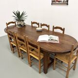Set of 8 solid elm chairs with straw seats
