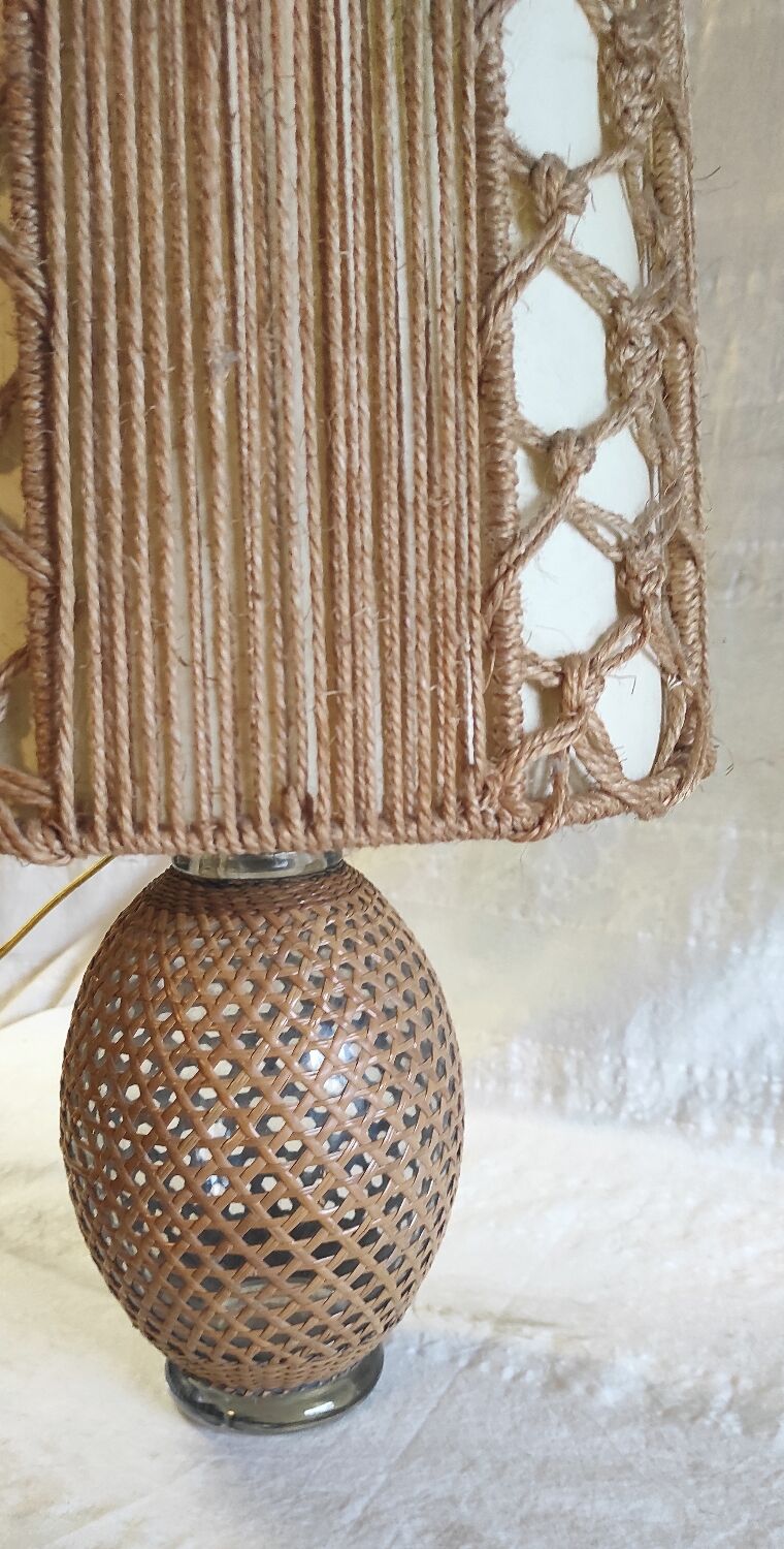 Table lamp in caning and rope - 1960s/70s