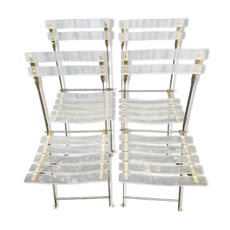 4 folding chairs garden style gilded metal structure and plexiglass slats