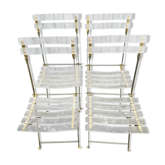 4 chaises pliantes d’intérieur style jardin structure métal doré et lattes plexiglass