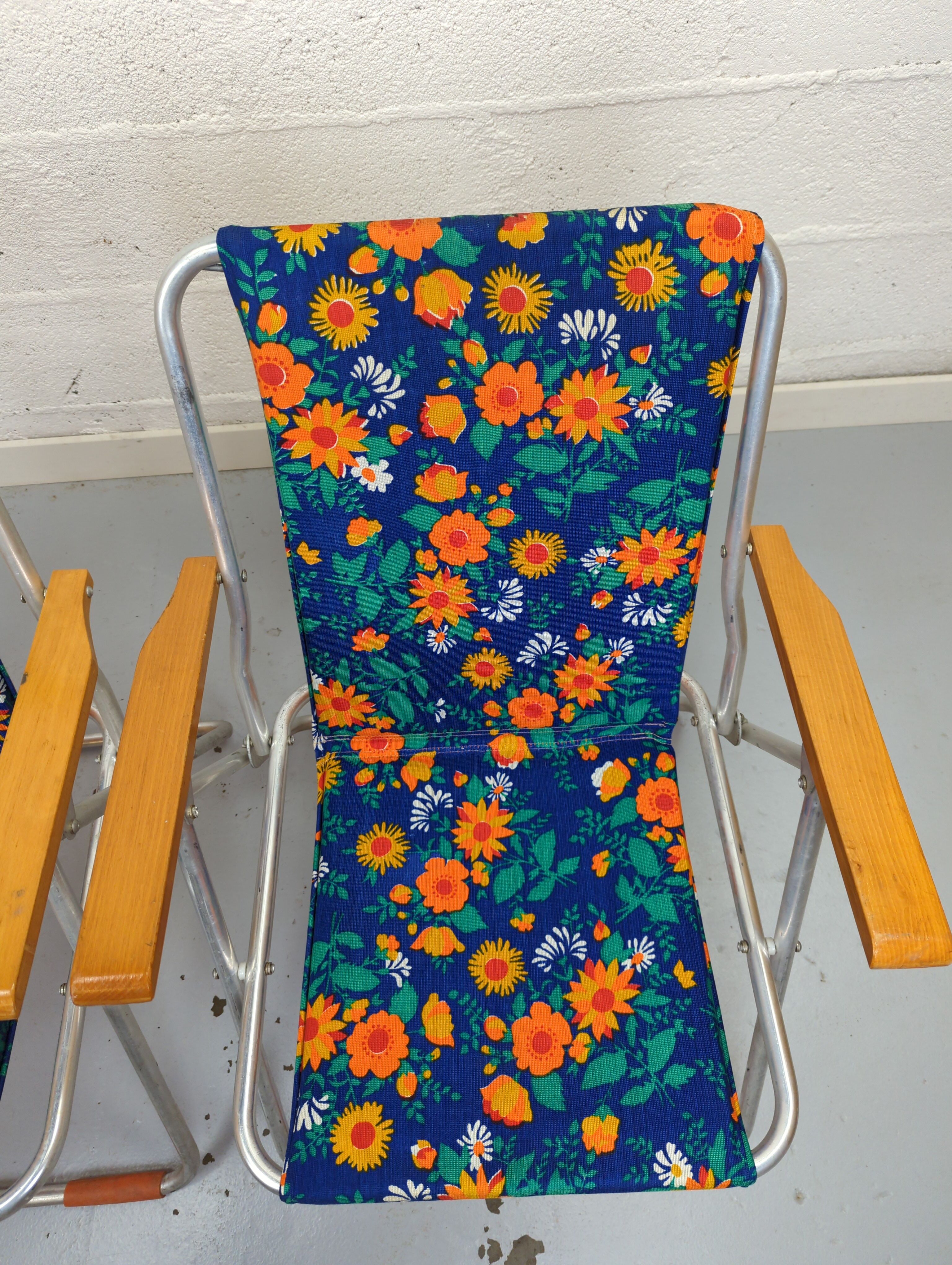 Pair of folding armchairs vintage camping Pouch DDR flowery
