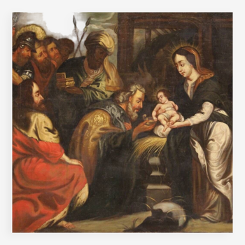 Tableau religieux Adoration des Mages du XVIIIe siècle