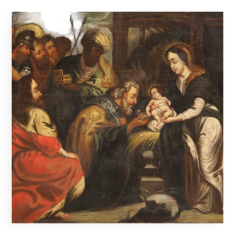 Tableau religieux Adoration des Mages du XVIIIe siècle