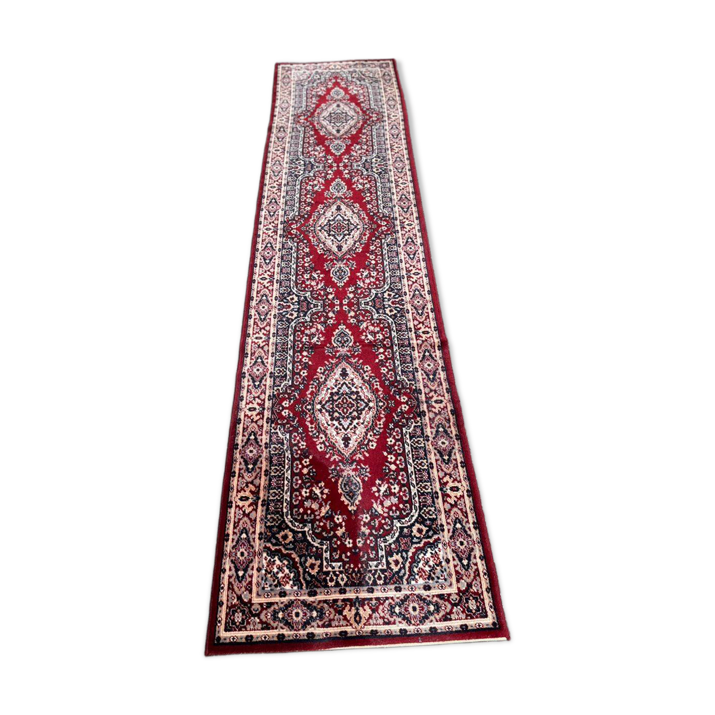 Burgundy wool hallway rug Saphir 85x350cm