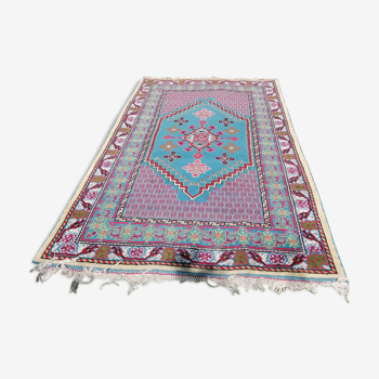 Tunisian carpet in turquoise wool and fuchsia 157x267cm