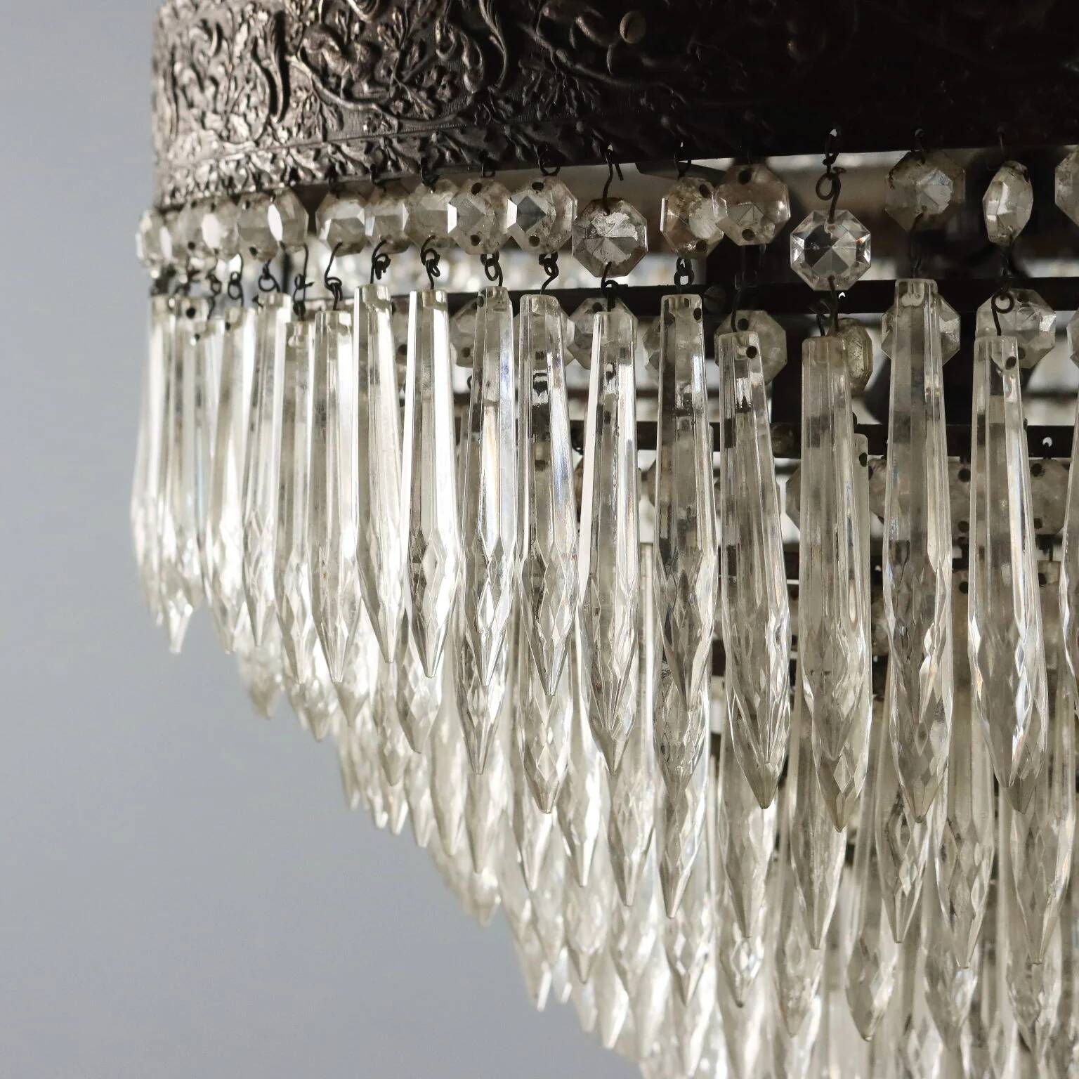Antique Empire-style chandelier in glass and metal, Italy, 20th century