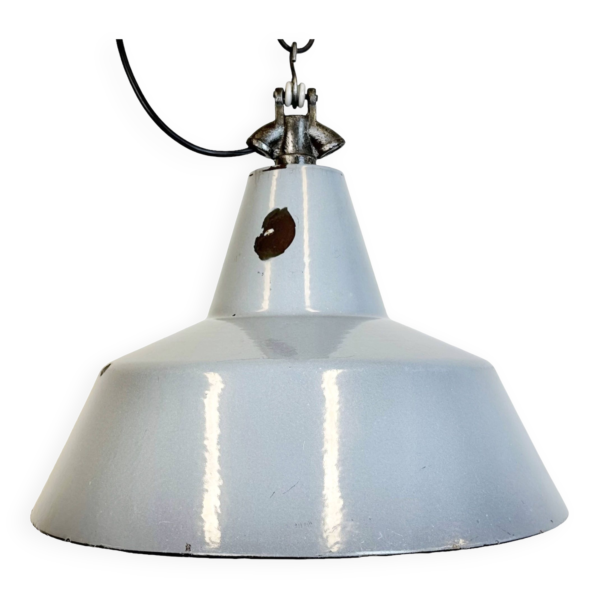 Industrial grey enamel factory pendant lamp, 1960s