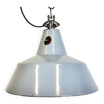 Industrial grey enamel factory pendant lamp, 1960s