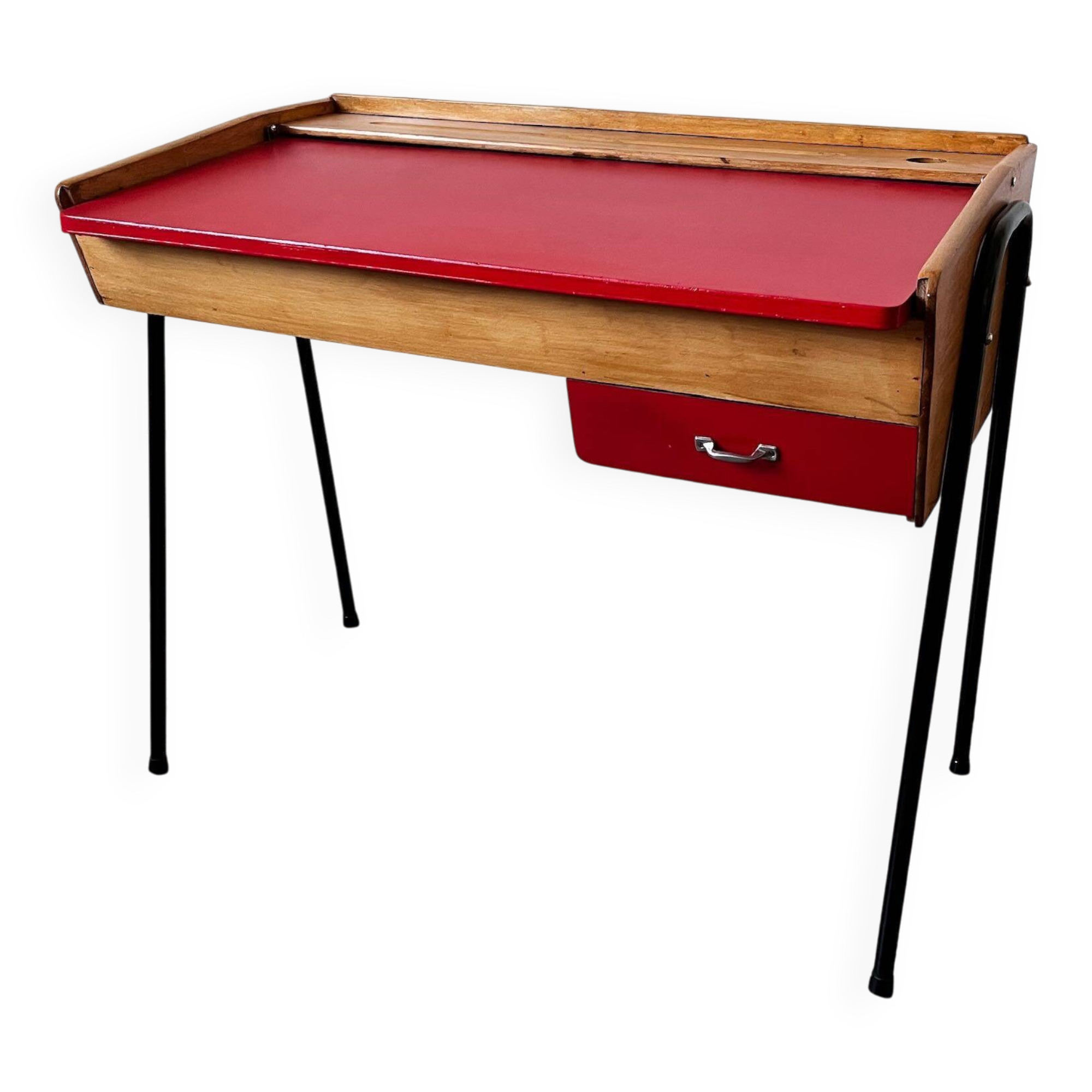 Small vintage red and wood desk